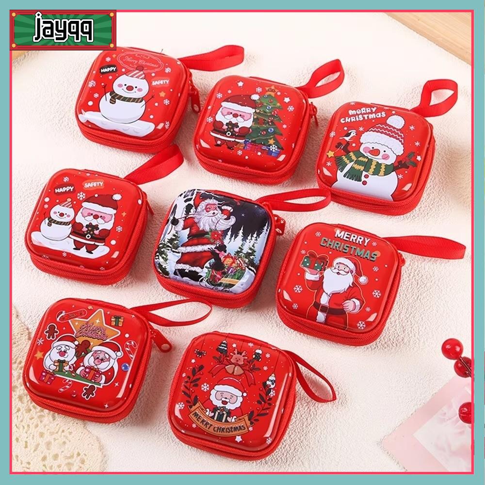 JAYQQ Phim hoạt hình Ví đựng tiền xu Giáng sinh Ông già Noel Người tuyết dây chuyền móc khóa điện thoại Quà tặng Hộp thiếc Hộp đựng đồ Giáng sinh Giáng sinh