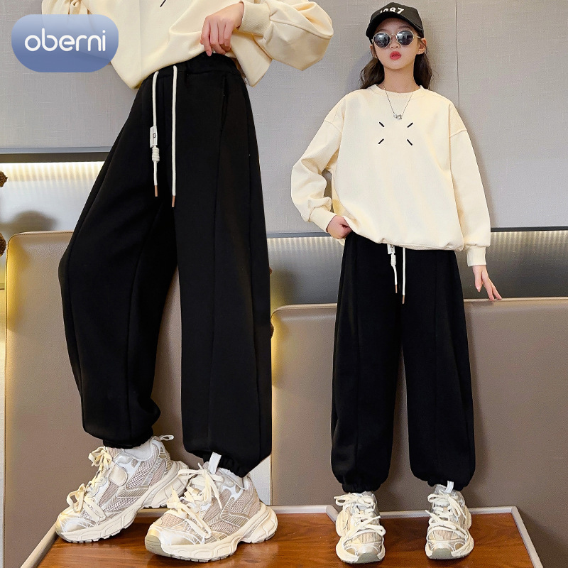 Oberni Girls suit Korean style middle and large children's fashionable loose casual sweatpants cuffed pants wide-leg pants ราคา 515 บาท*ส่งฟรี