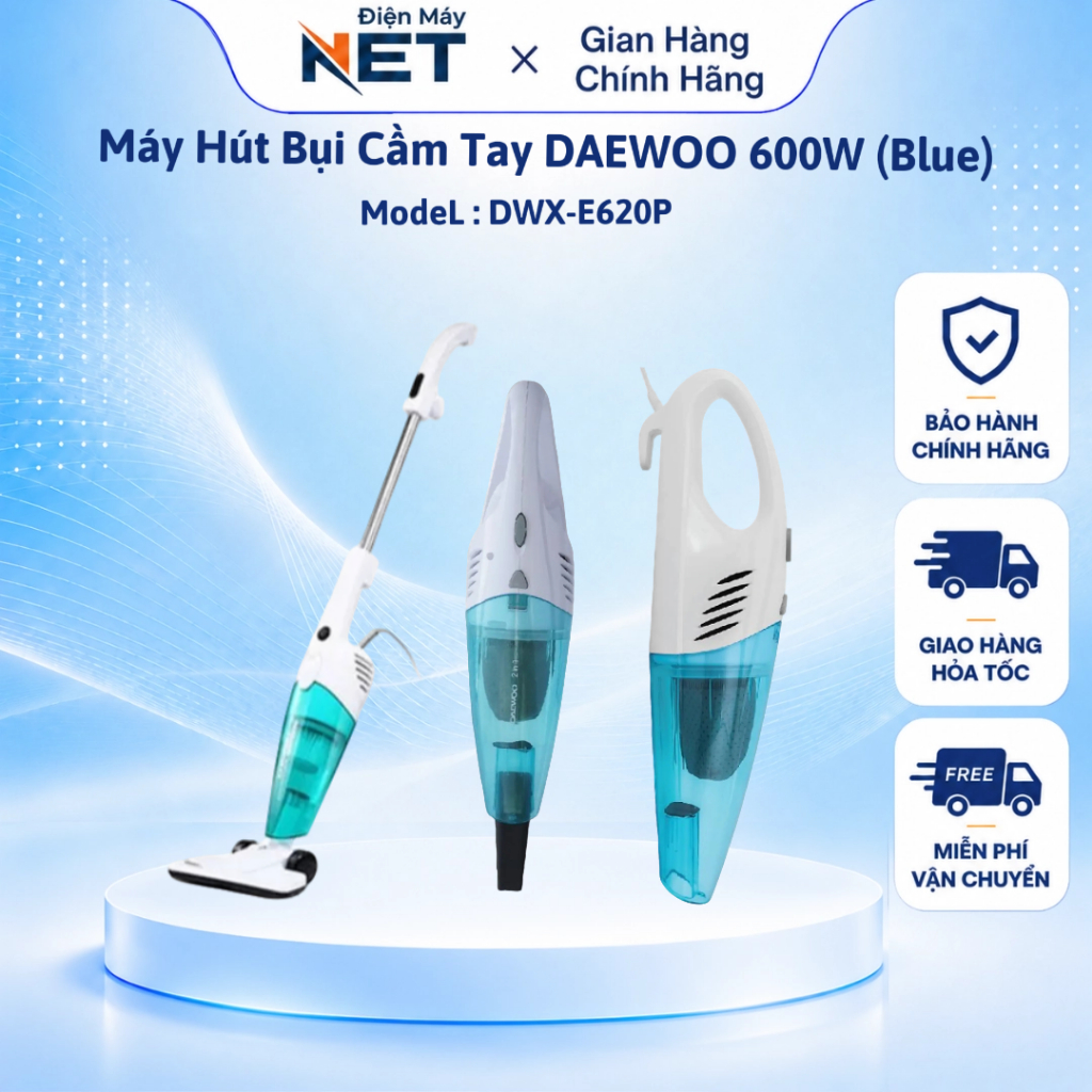 Máy Hút Bụi DAEWOO DWXE620P 600W – Máy Hút Bụi Đa Năng, Bộ Lọc HEPA, Thiết Kế Gọn Nhẹ