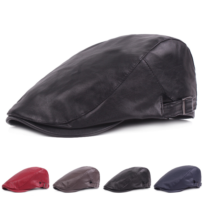 Golf beret cap for men pu leather newsboy cap men's golf flat cap vintage men's beret cap retro pu leather beret hat