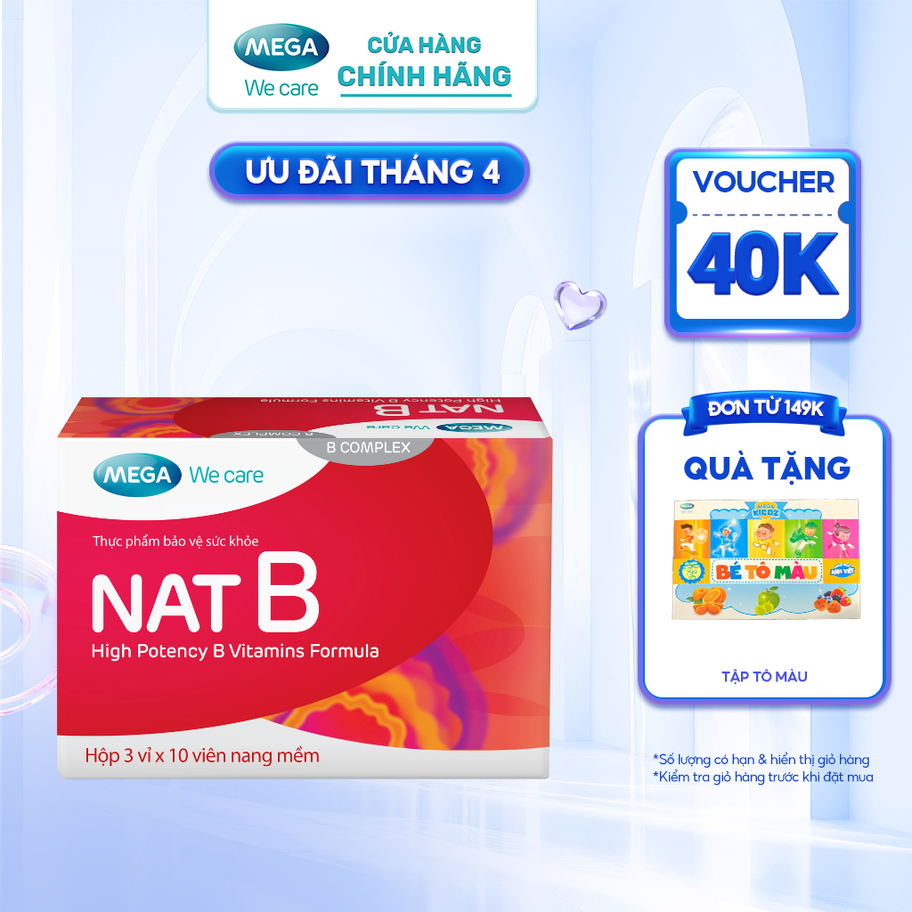 Viên uống bổ sung vitamin B Nat B giúp giảm căng thẳng, mệt mỏi, suy nhược (Hộp 30 viên)