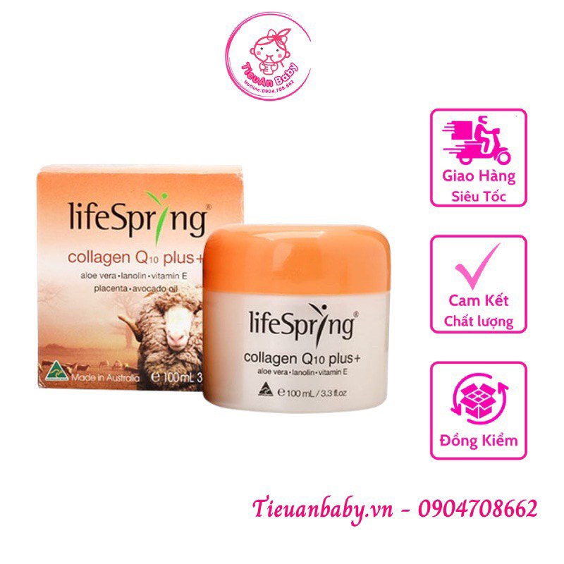 Kem Dưỡng Da nhau cừu LifeSpring Collagen Q10 Plus 100ml ( Kem Bôi Q10 nắp vàng)