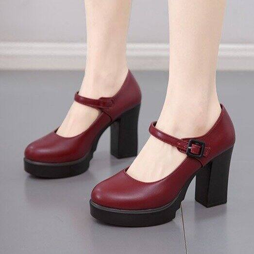 ♢Giày Sườn Xám Giày Cao Gót Trình Diễn Catwalk Giày Người Mẫu Gót Vuông Giày Làm Việc Giày Nữ Cỡ Lớn Màu Đen Giày Một Lớp Miệng Nông Nữ3/12