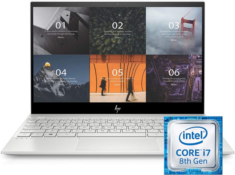 HP ENVY 13 Inch Thin Laptop w/ Fingerprint Reader, 4K Touchscreen, Intel Core i7-8565U, NVIDIA GeForce MX250 Graphics, 16GB SDRAM, 512GB SSD, Windows 10 Home