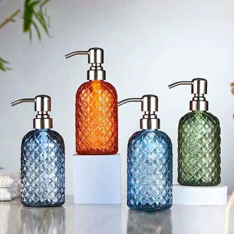 AISAMEFE Pressing hand sanitizer bottle, small diamond shaped glass soap dispenser bottle, shower gel bottle 400ml Dispensers ราคา 242 บาท*ส่งฟรี