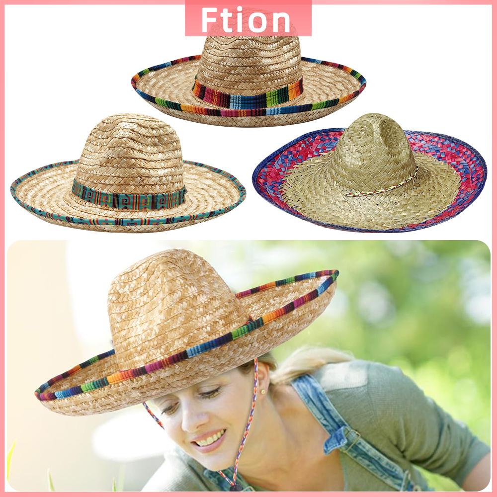 FTION Mexico Mũ sombrero Trang phục Mexico chính hãng Dệt rơm Mũ Jazz Thời trang Rộng vành Mũ che nắng đi biển Dành cho nam và nữ