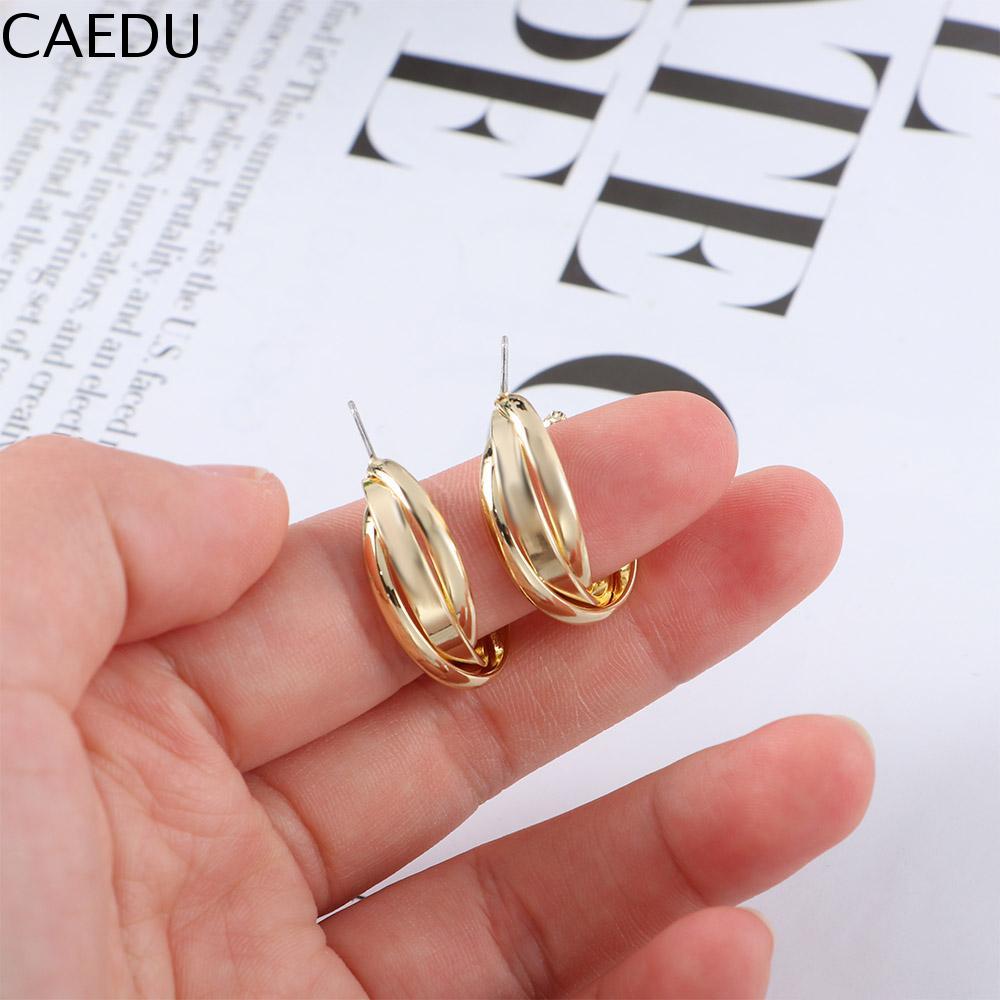 CAEDU Cá tính Độc đáo Hoa tai hình tròn Hai lớp Sang trọng Cô gái Hợp thời trang Hoa tai chữ thập Khoen tai phong cách Hàn Quốc Trang sức thời trang Hoa tai vòng nữ