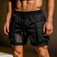 INCERUN Shorts For Men Summer Leisure Mesh Stitching Plain Baggy Drawstring Waist Western Style Bottoms #0511
