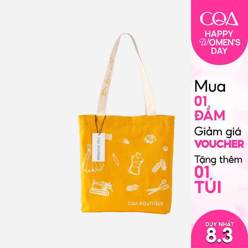 Túi tote túi vải canvas CQA in hình có lớp lót kèm khóa kéo bảo vệ TV01