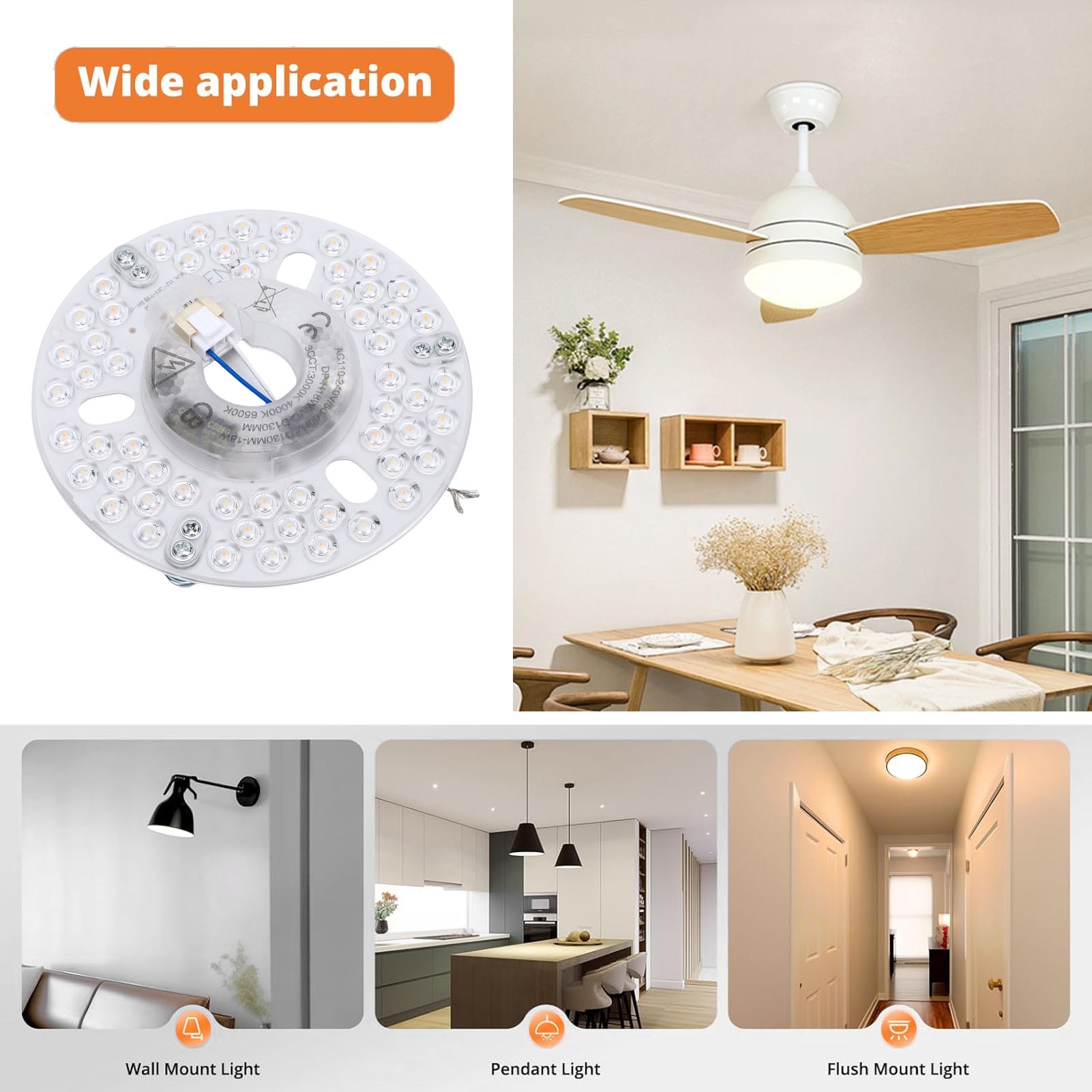 Smart Sensor Ceiling Fan Light Replacement Panel Magnetic 18W 3CCT 3 Color Temperature Energy Saving Round Ceiling Fan Light LED Panel