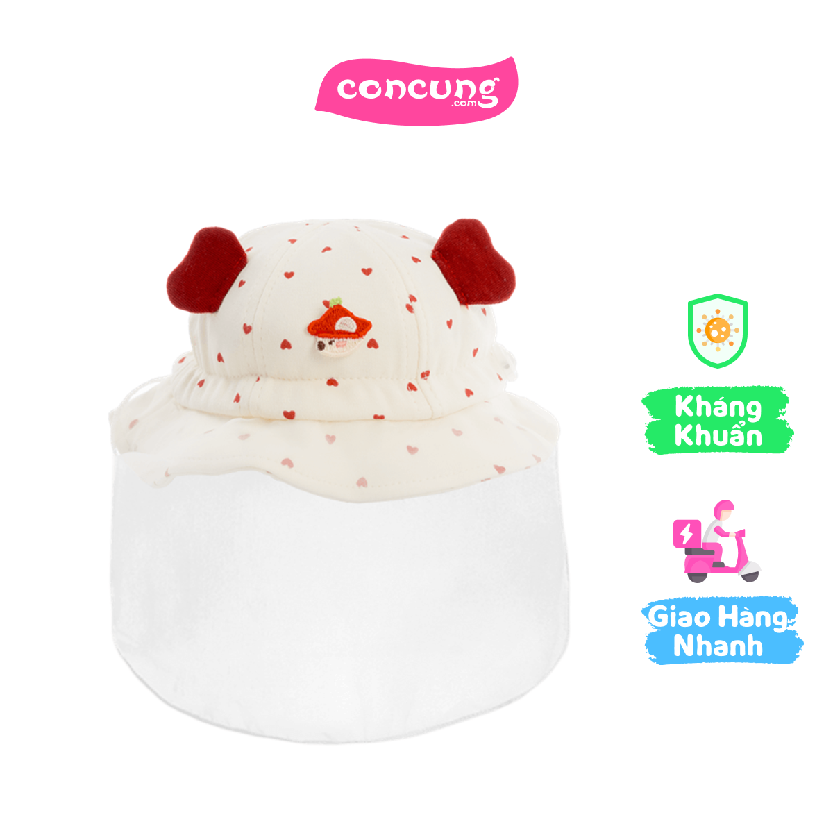 Nón vành tròn khăn voan bé gái 0-12M Animo A2506_MN039 (44cm,Kem-Đỏ)