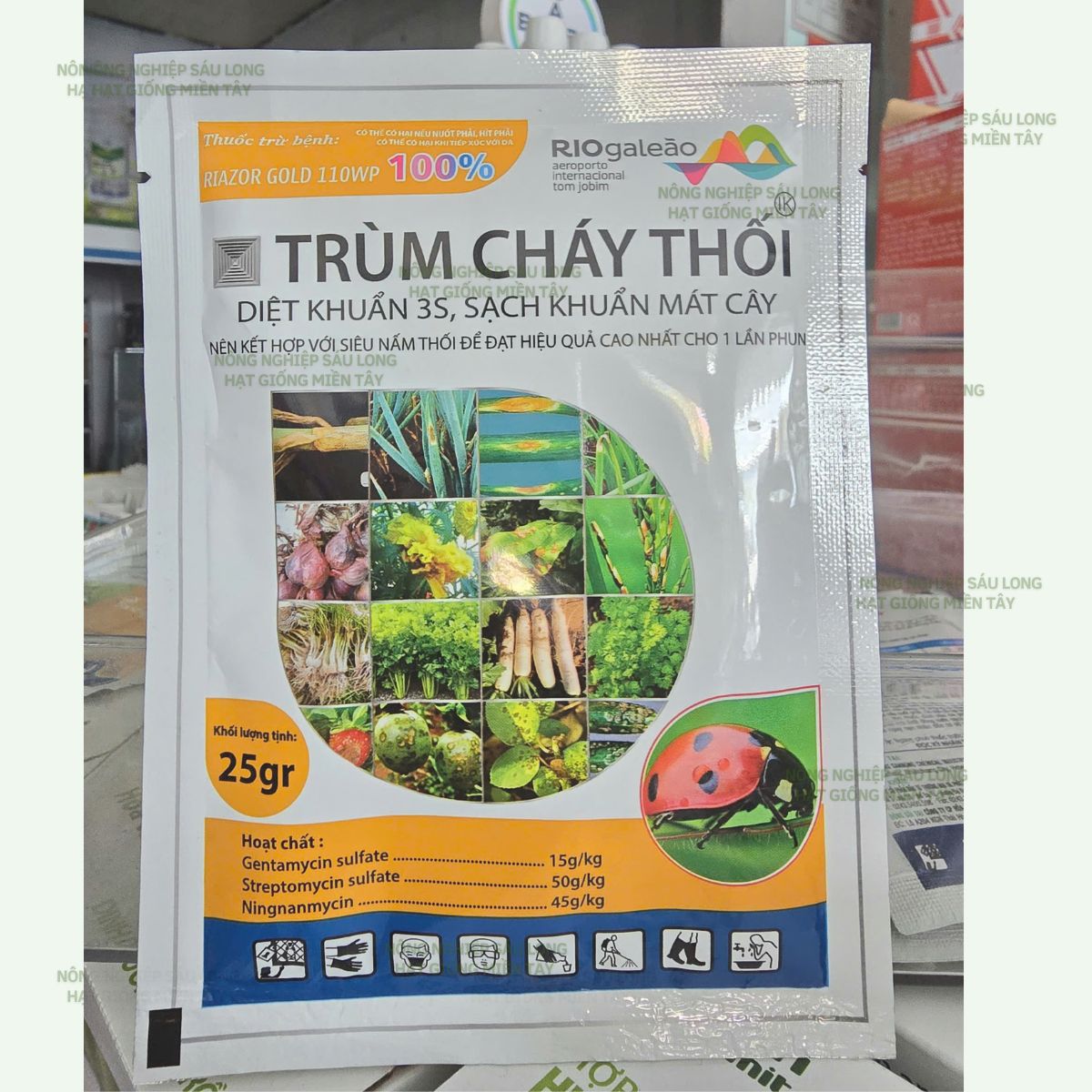 1 gói Thuốc sạch khuẩn 25g Gentamycin + Streptomycin + NINGNAMMYCINnấm khuẩn thối nhũn, héo xanh, xoăn lá, bạc lá