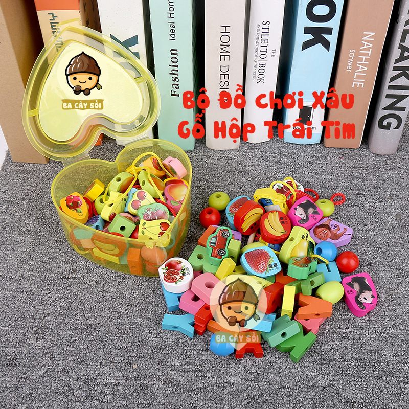 Bộ xâu hạt gỗ nhiều chủ đề an toàn cho bé phát triển