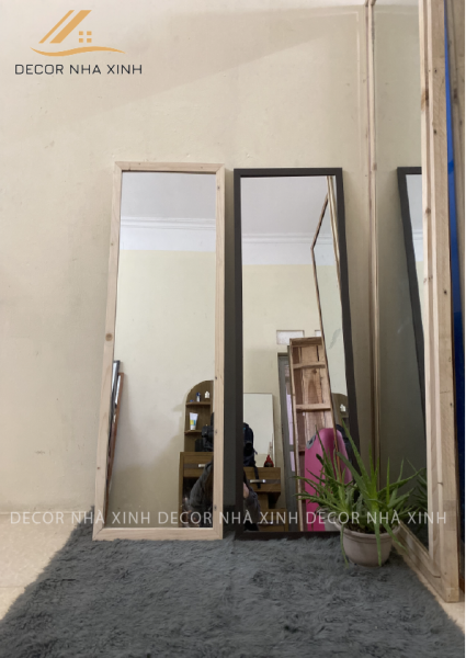 Gương soi toàn thân khung nhôm giả vân gỗ thông Decor Nhà Xinh kích thước 100x40cm giá rẻ