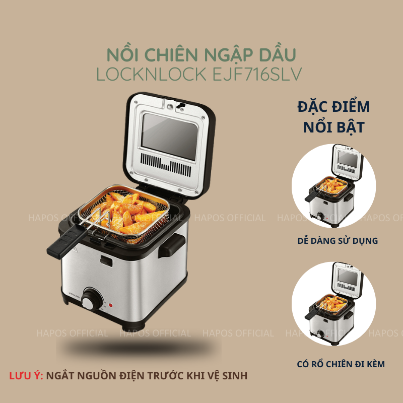 Nồi chiên ngập dầu LocknLock Deep Fryer 1.5L 900W - Màu bạc - EJF716SLV - HAPOS OFFICIAL