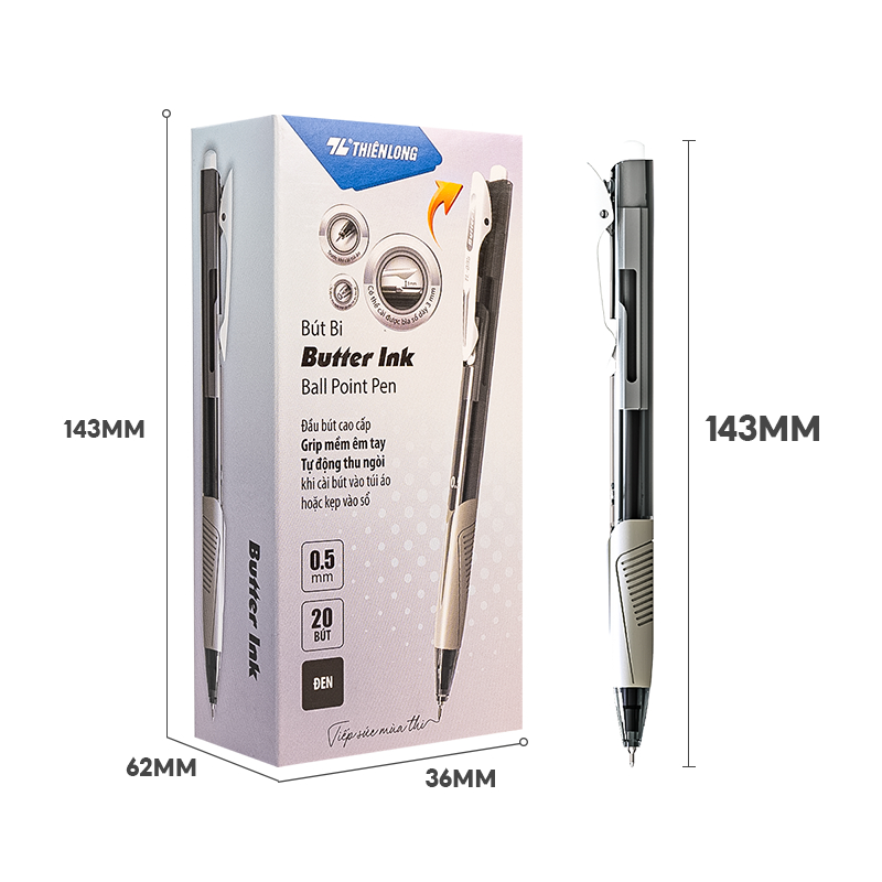 Combo 5/10/20 Bút bi Thiên Long TL-095 mực xanh/đỏ/đen ngòi 0.5mm