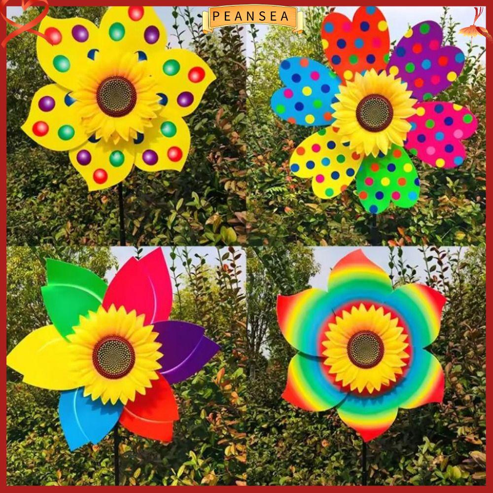 PEANSEA Đa phong cách Cối xay gió hướng dương Đường kính 28/30cm PVC Cánh quạt gió sân vườn  Cây hoa đứng trên sân vườn Trang trí tiệc ngoài trời