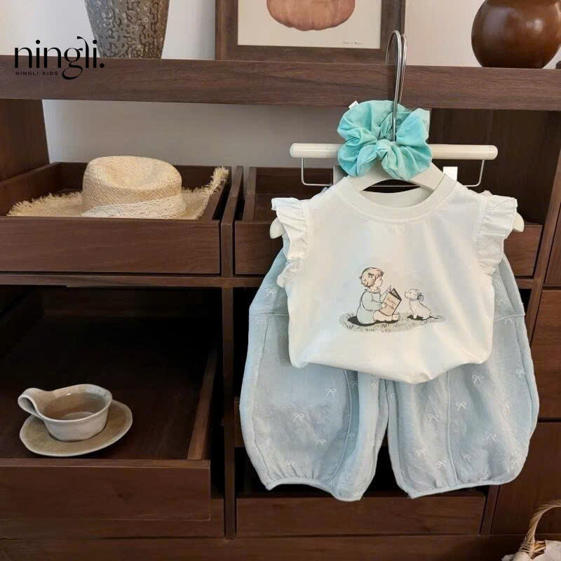[F09] Set áo sát nách cánh tiên phối quần bom pastel cho bé gái đi học đi chơi