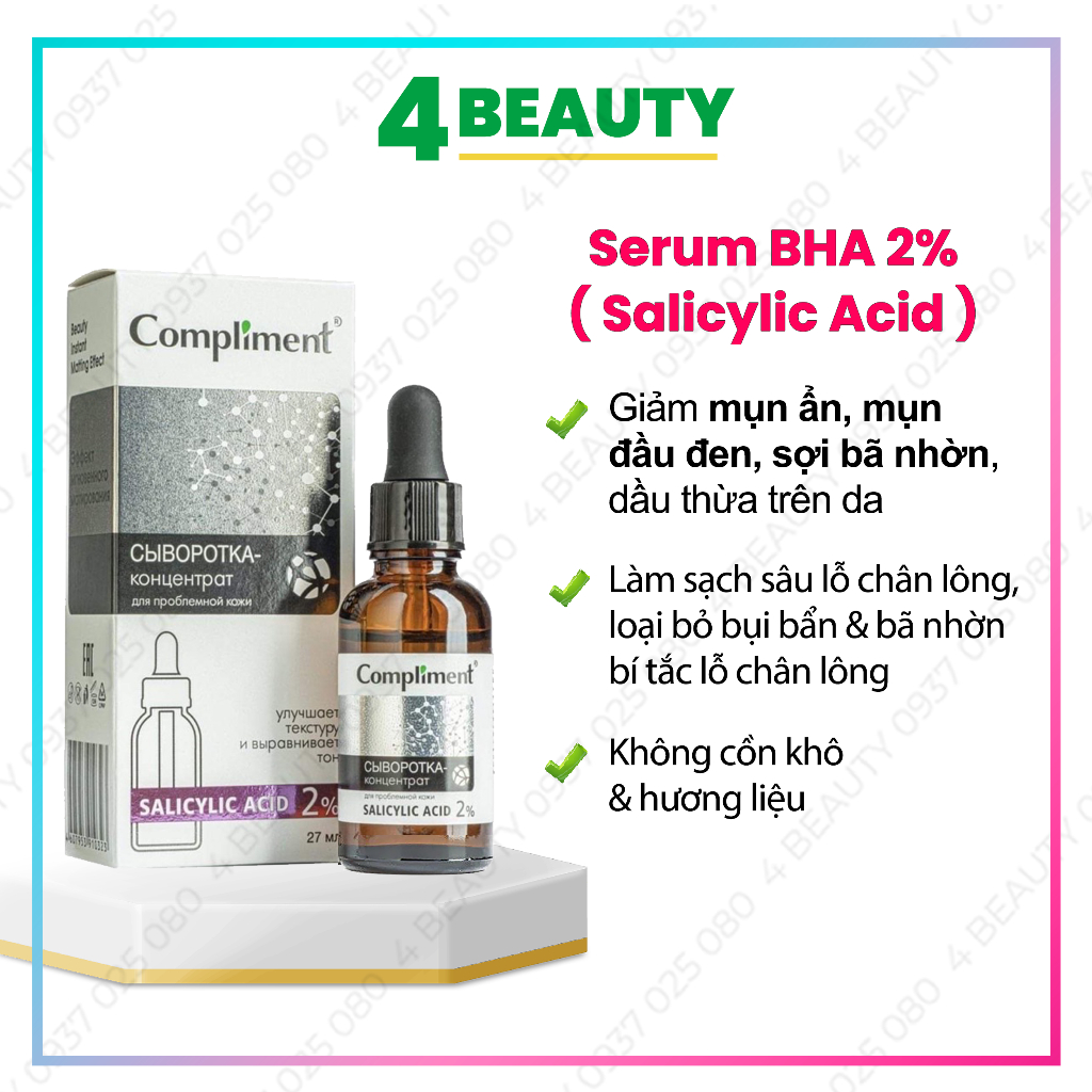 Serum Compliment Dưỡng Trắng Cấp Ẩm Làm Sạch Sâu Căng Bóng Da - Vitamin C 20%, HA 5%, Salycilic Acid 2%- 27ml