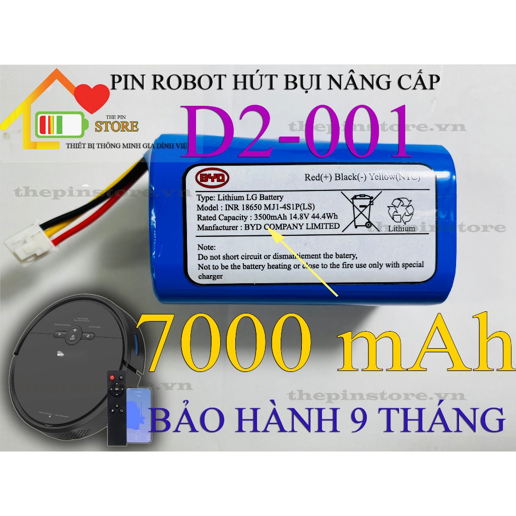 (DUNG LƯỢNG 7000 mAh) PIN ROBOT HÚT BỤI NÂNG CẤP D2-001 BẢO HÀNH 9 THÁNG