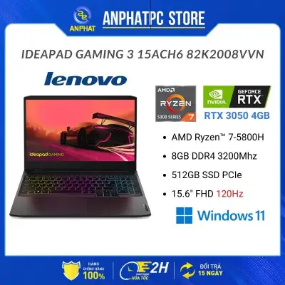 Laptop Lenovo IdeaPad Gaming 3 15ACH6 82K2008WVN (Ryzen 5-5600H | 8GB | 512GB | RTX 3050 4GB | 15.6 inch FHD | Win 11 | Đen)