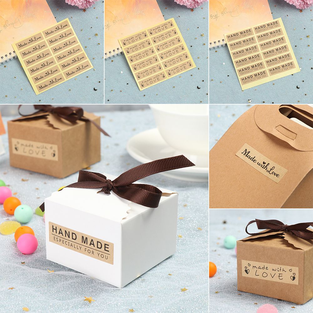 Cây Bụi Society65ty7 120Pcs Hình Chữ Nhật dành cho đám cưới Valentine Của Ngày Quà Tặng Được Làm Với Tình Yêu nhãn dán giấy kraft Niêm Phong Nhãn bánh nhà làm Bao Bì