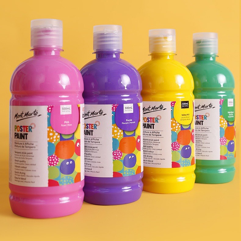 Màu Poster Paint Mont Marte 500ml Chính Hãng - Màu Vẽ Giấy, Tô Tượng, Thạch Cao, Bìa Carton An Toàn