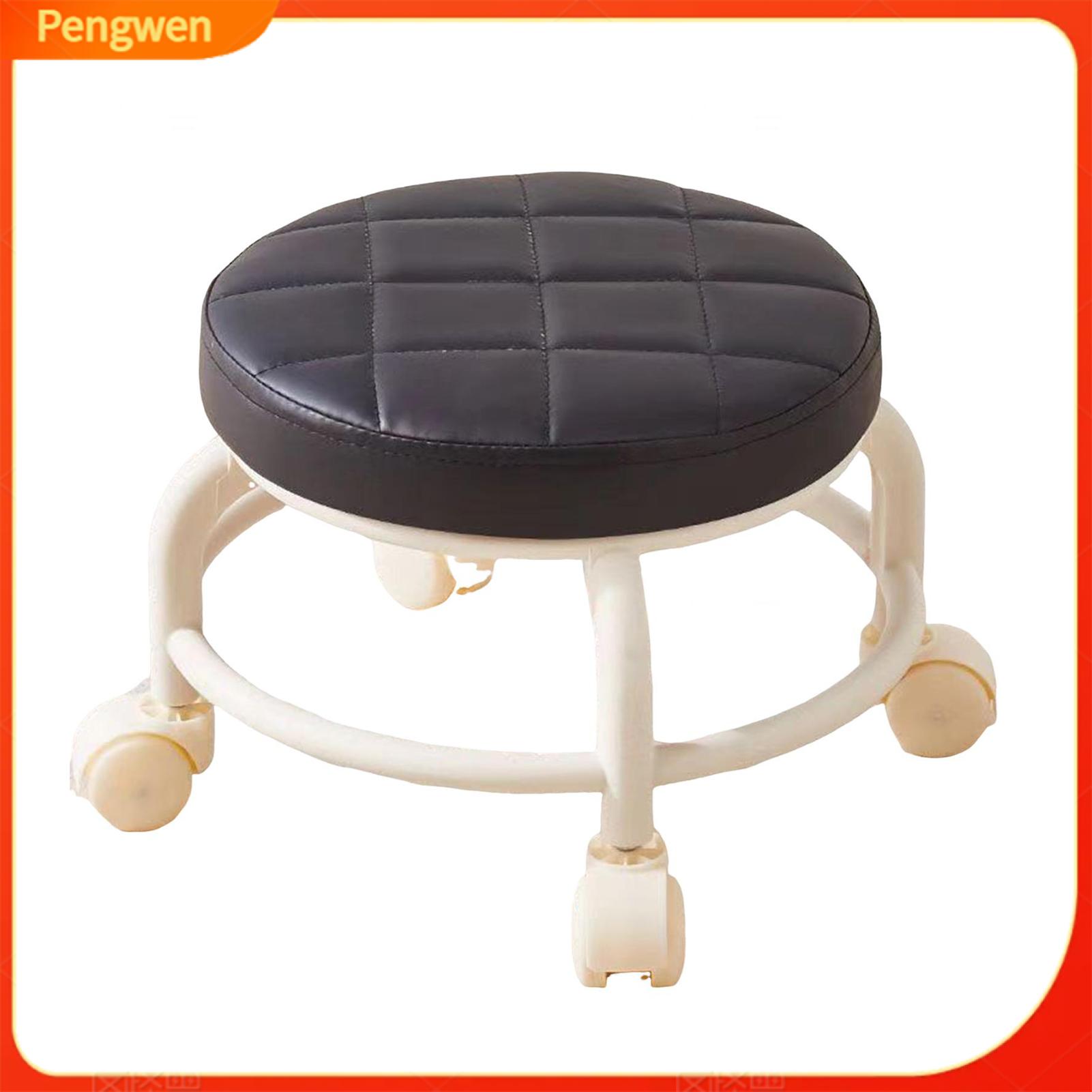 Pengwen Mini Stool with Wheels Low Rolling Stool with 360° Swivel Wheels Heavy Duty Mini Chair Faux Leather Cushion Portable Rotating Seating Stool for Home Office Salon and Workshop Use