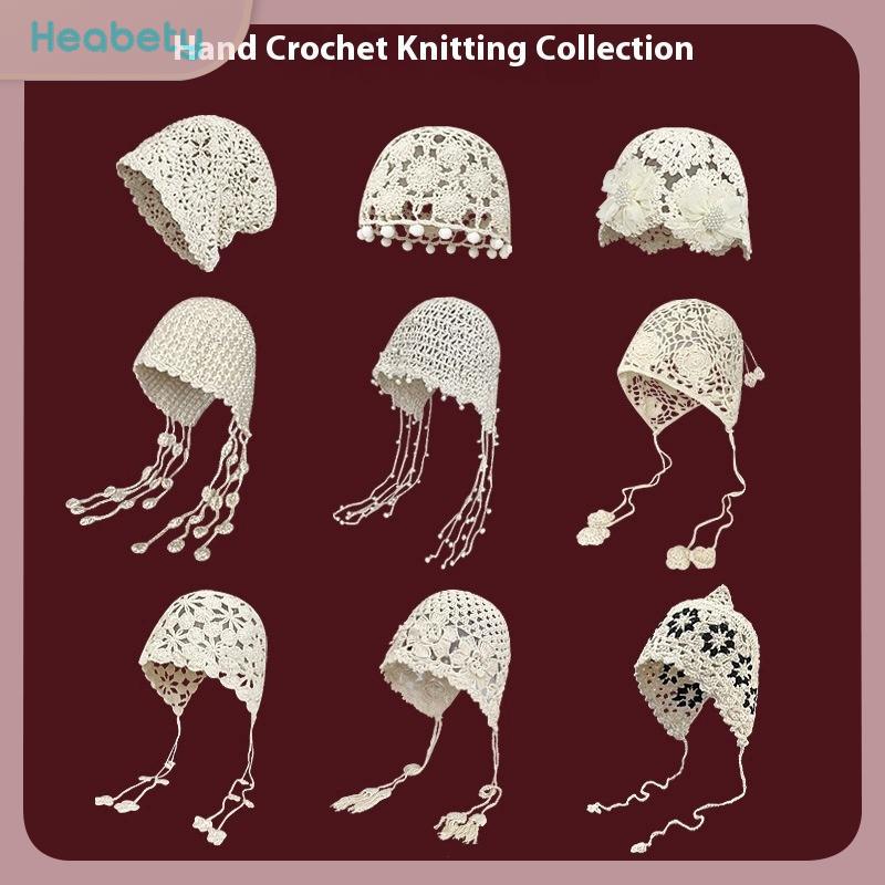 Heabety หมวกถักแบบสวมหัวลายดอกไม้สำหรับผู้หญิงหมวกถักแบบสวมหัวมีสายสะพายหูแบบกลวงทำจากผ้าทอมือแฟชั่น ราคา 140 บาท*ส่งฟรี