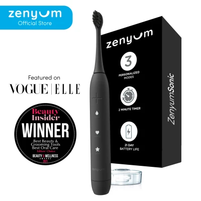 ZenyumSonic Electric Toothbrush - Matte Black/White/Pink (Designed in Singapore/ 33,000 Sonic Vibrations/ 2-Minute Quad Interval Timer/ 3 Modes: Whitening, Gentle & Deep Cleaning/ Good for Braces & Teeth/ Soft Bristles)