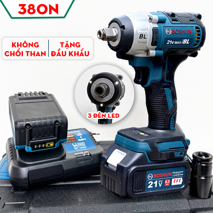 [Tặng Đầu Khẩu] Máy bắɴ Bulong Boshun 380NCP Chính Hãng Siêu Khỏe - Vặn Ốc Xe Tay Ga, Ô Tô - Siết Ốc -Máy Khoan- Bắt Vít