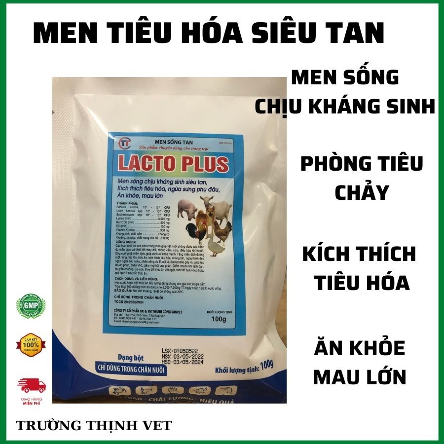 Men vi sinh sống Lacto Plus - Khoáng , Canxi gói 100g tiêu hóa tốt, hấp thu nhanh, khô phân chó, mèo