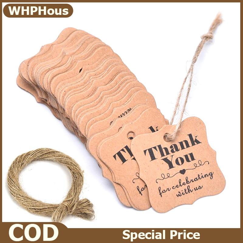 WHPHous null Gao 100Pcs Kraft Paper Thank You Gift Tags With Jute Twine DIY Wedding Craft Labels