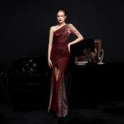 Sequin fishtail evening gown for formal events - 