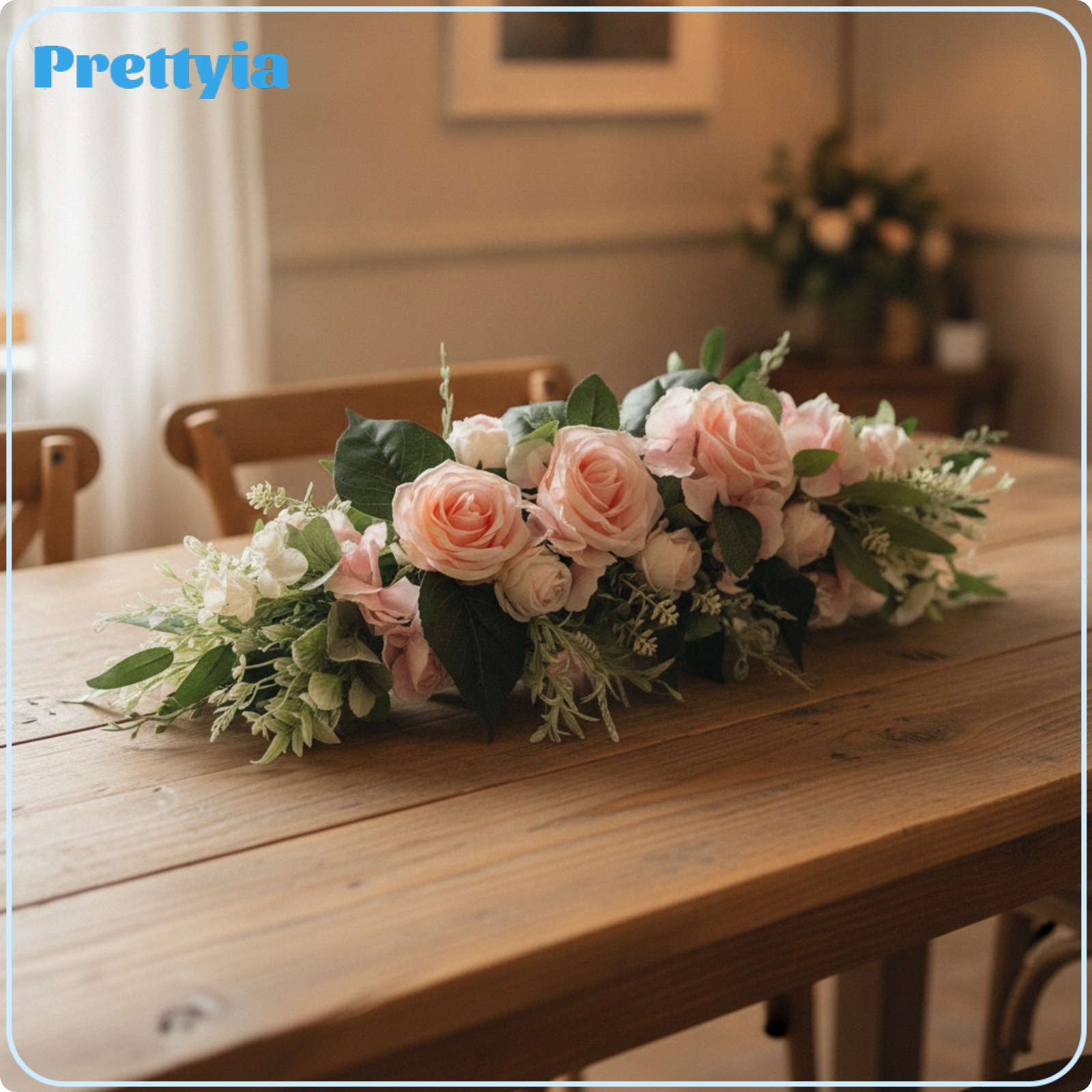 Prettyia 60cm Flower Strip with Green Leaves Lightweight Artificial Rose Garland Faux Artificial Floral Swag Decorative for Wedding Planners, Brides, Chair Backs, Mirrors, Reception ราคา 2,654 บาท*ส่งฟรี