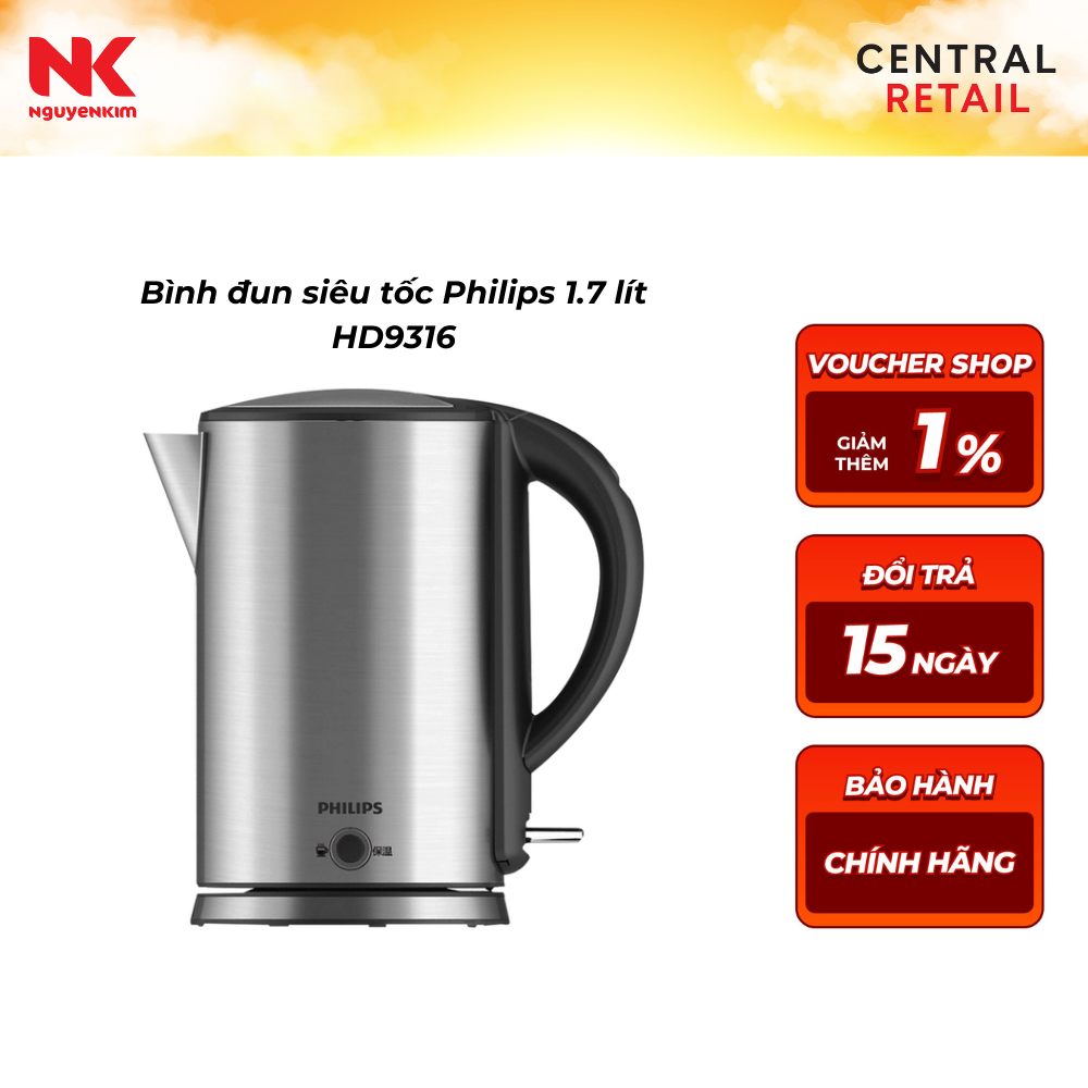 Bình đun siêu tốc Philips 1.7 lít HD9316