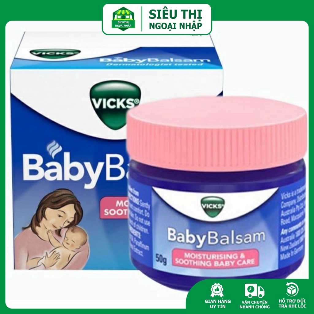 [Mẫu mới] Dầu Vicks Baby Balsam 50g - Úc - Bôi ấm ngực chống ho, cảm, ngạt mũi