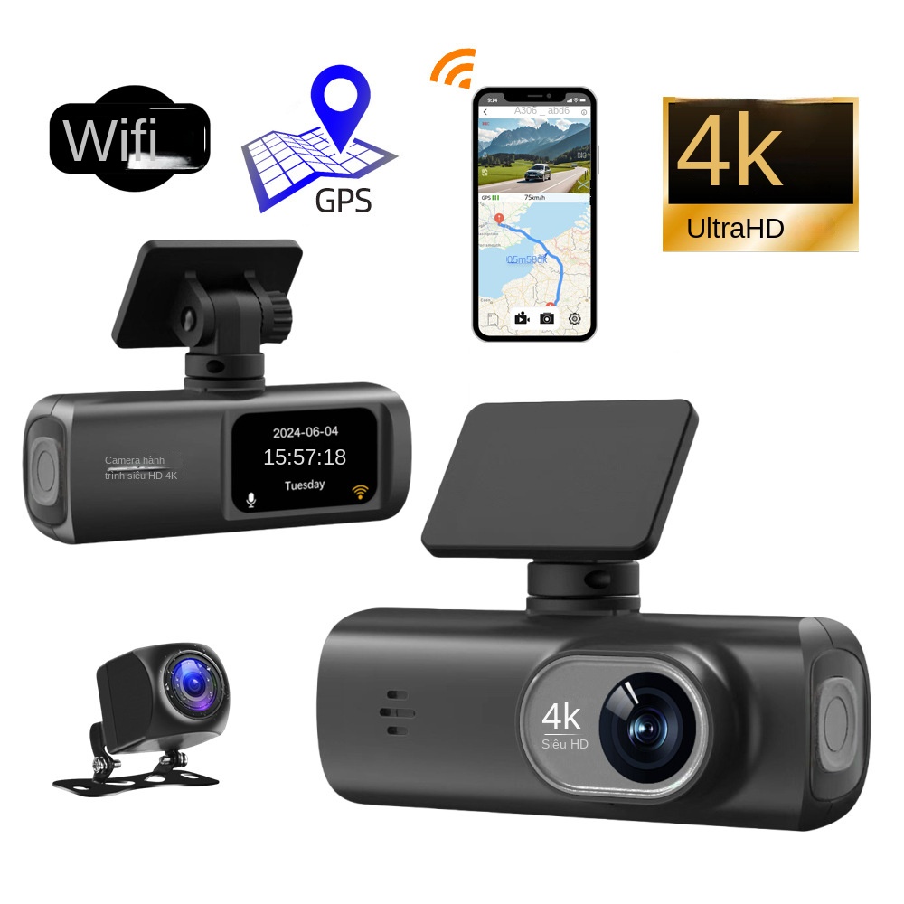 Camera hành trình Karsoul Dash Cam 4K UHD,, WiFi 2160P, điều khiển ứng dụng thông minh, WDR, tầm nhìn ban đêm, chế độ đỗ xe, cảm biến G, ghi lặp, chế độ đỗ xe 24h. Giá 999,999 Đồng*Miễn phí vận chuyển