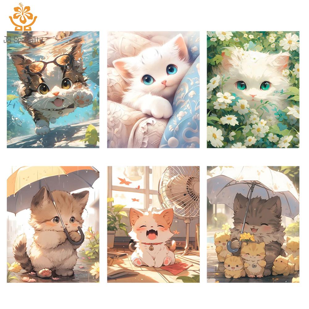 1thfull thêu sợi bông sinh thái 11CT in họa tiết thêu chữ thập mèo 40x50cm