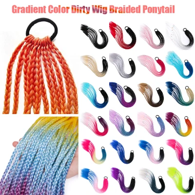 Creative Hair Color Gradient Colored Headwear Women Hair Jewelry Accessories Dirty Wig Braided Ponytail Wig Extension