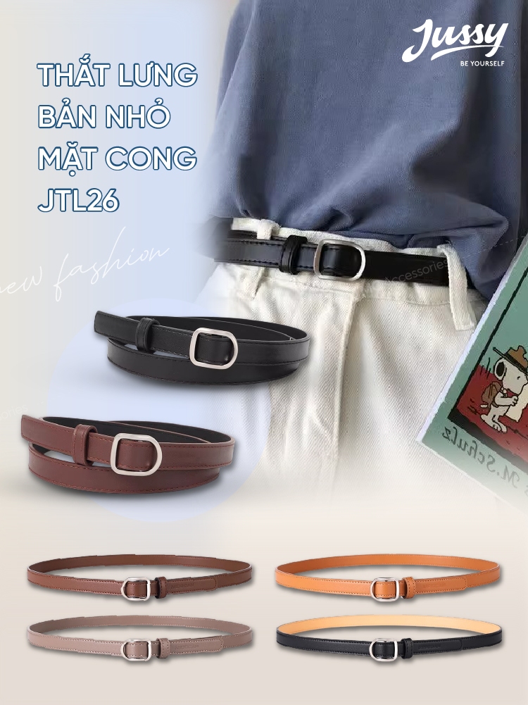 Thắt Lưng Bản Nhỏ Mặt Cong Vuông Cao Cấp JTL26 Jussy Official Dây Nịt Nam Nữ Thời Trang Trẻ Trung Chất Da PU Bền Chắc