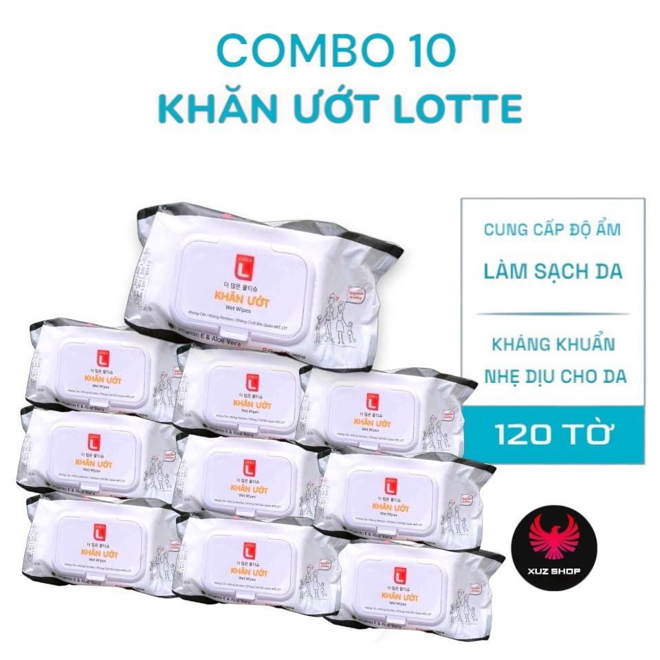  Combo 10 Gói Khăn Ướt Lotte Choice L 120 Tờ  Dày Dặn An Toàn Cho Trẻ Nhỏ 