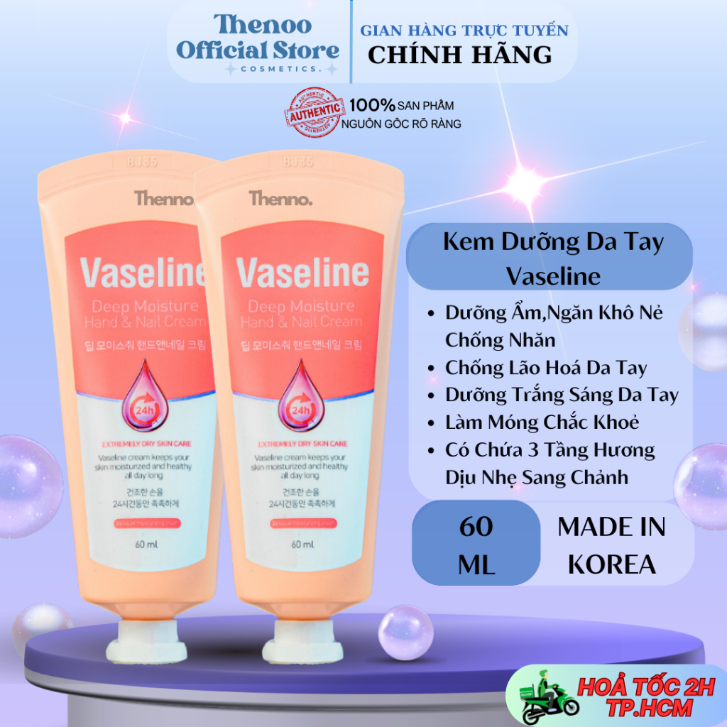  Kem Dưỡng Da Tay & Móng Vaseline Deep Moisture Hand & Nail Cream 60ml Bảng Hàn Quốc 