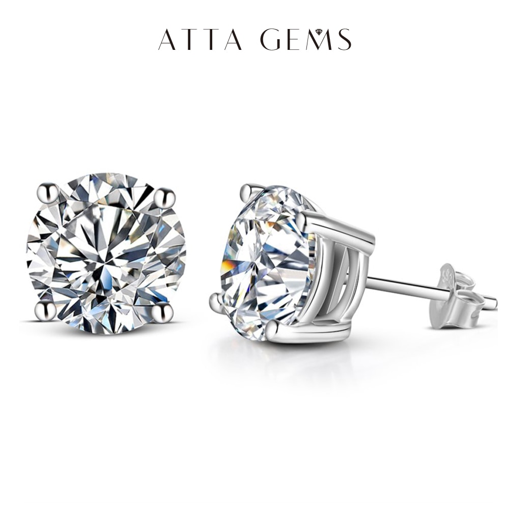 Attagems 2 Carat 8.0mm D màu moissanite Stud tai cho phụ nữ chất lượng hàng đầu 100% 925 Sterling bạc lấp lánh trang sức cưới