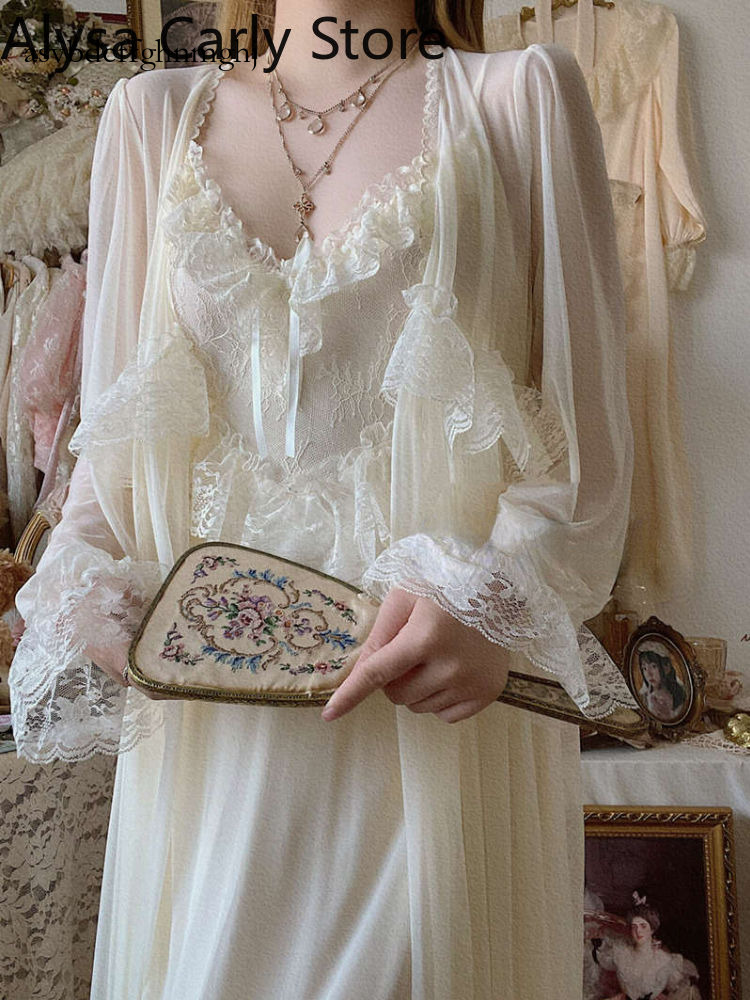 French Sweet Vintage Fairy Women 2022 Autumn Lace Casual Korean Dress Female Court Chiffon Elegant Long Strap Dresses Asvbdcffghnmghj-Cb