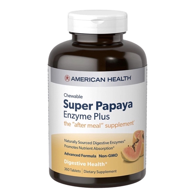 Viên nhai enzyme thuần chay hỗ trợ tiêu hoá American Health Super Papaya Plus Digestive Enzymes 360 viên USA - Một chất bổ sung tiên tiến, mạnh mẽ hơn sau bữa ăn giúp hỗ trợ và duy trì sức khỏe hệ tiêu hóa hàng ngày Bạc hà và chất diệp lục được bổ sung đ