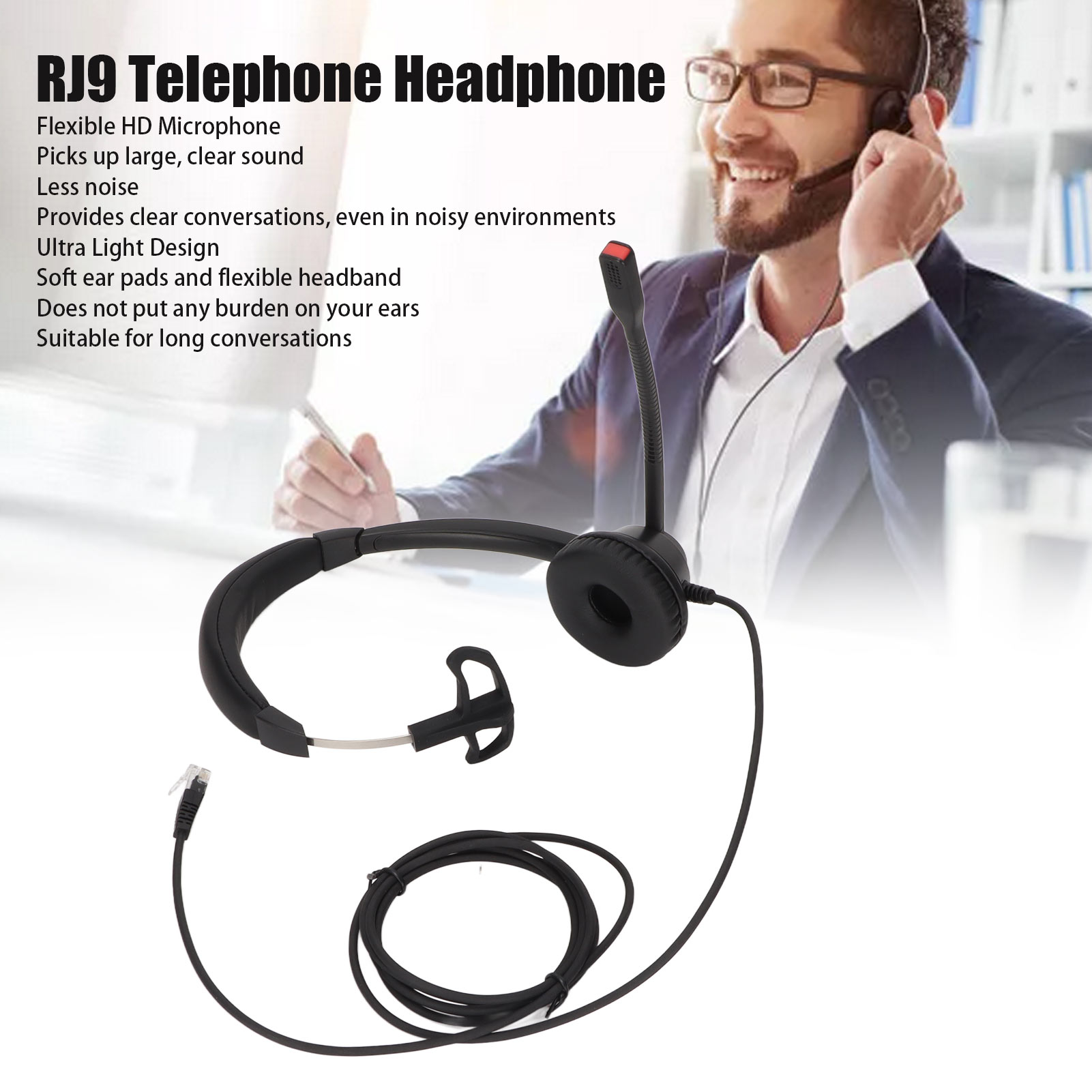 Wired Business Headphone Telephone Headset Sturdy Structure Lightweight Unilateral for Telemarketing for Landline ราคา 269 บาท*ส่งฟรี