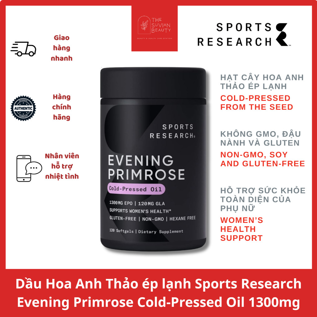 Sports Research Evening Primrose Cold-Pressed Oil 1300mg