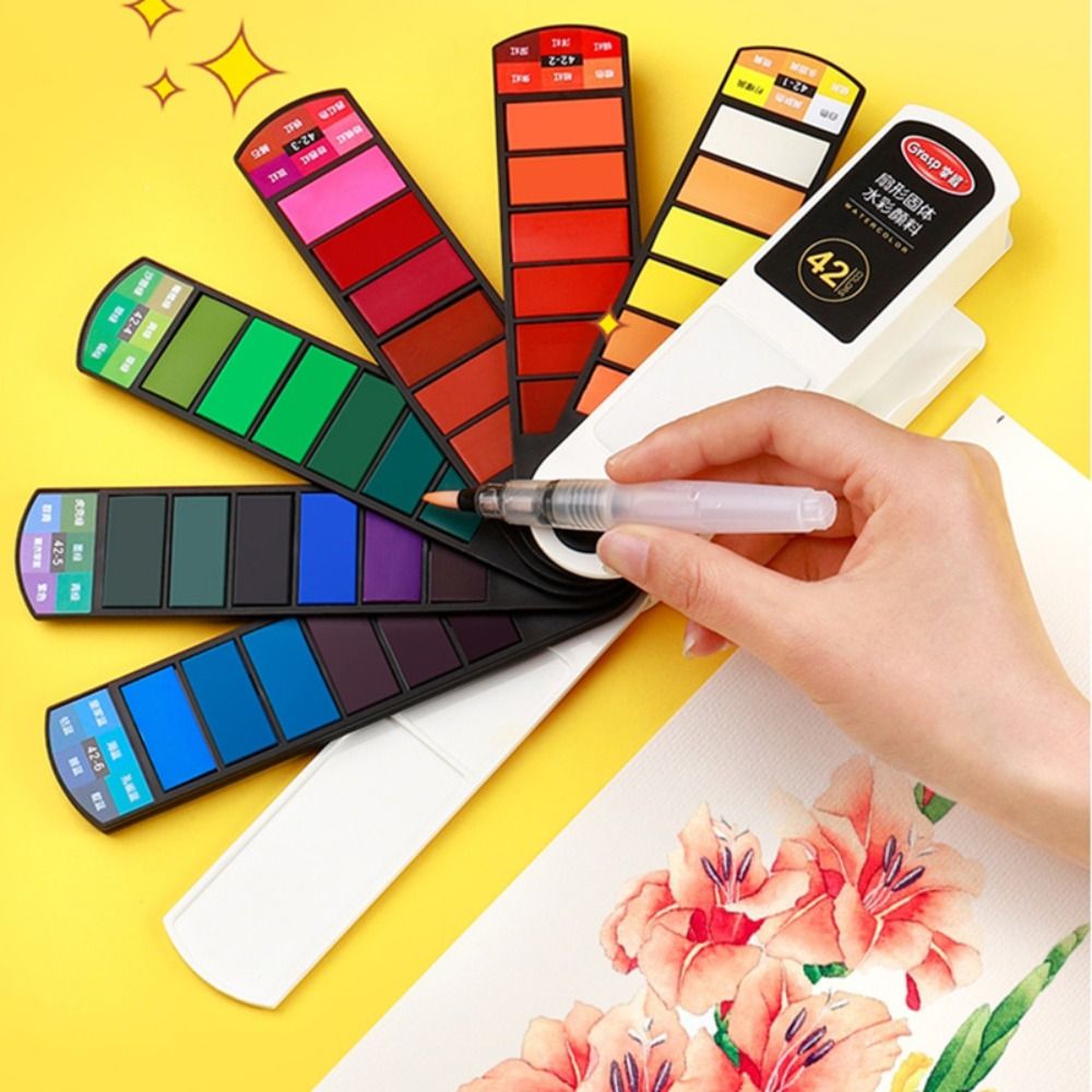 Gtgf4213 Bộ sơn nước gấp với bút lông nước 18/24/36/42 Màu sắc Bộ dụng cụ vẽ tranh dầu chuyên nghiệp trường màu nước dạng nén