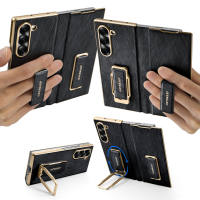 OATSBASF Dual Strap Leather Phone Case for Samsung Galaxy Z Fold 8 Ultra/Z Fold 7/Z Fold 6 Case With Magnetic 360° Rotation Stand
